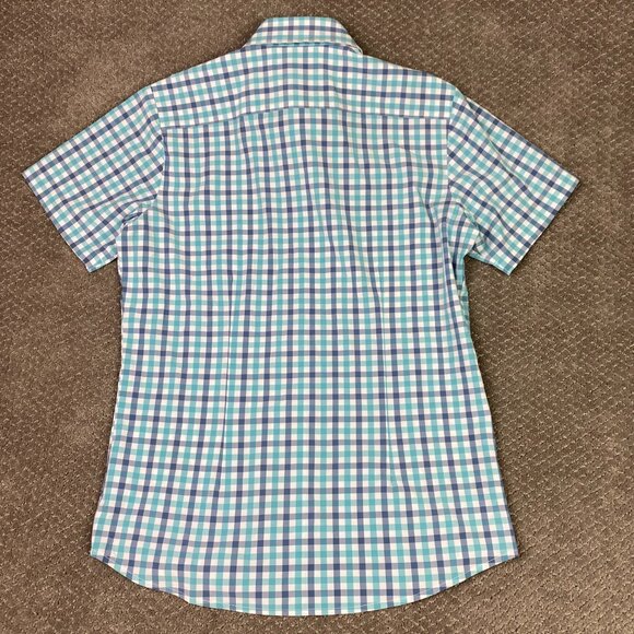 Mizzen + Main Shirt Men's Medium Trim Fit Blue Turquoise Leeward Short Sleeve - Picture 5 of 11